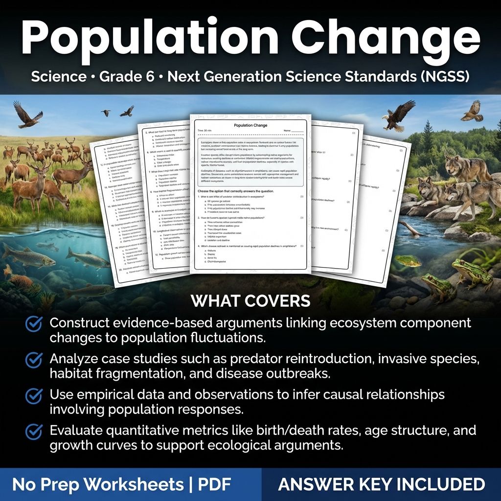 6th Grade Science | Population Change Worksheet + Answer Key (Printable PDF)