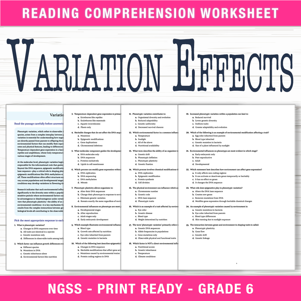 Grade 6 Science worksheet worksheet — 6th Grade Science | Variation Effects Worksheet (PDF + Answer Key) — page 1
