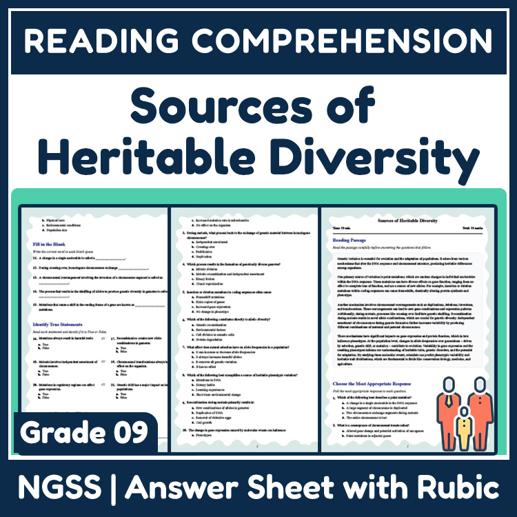 Grade 9 Science reading worksheets worksheet — 9th Grade Science | Sources of Heritable Diversity Reading Worksheet  Answe…