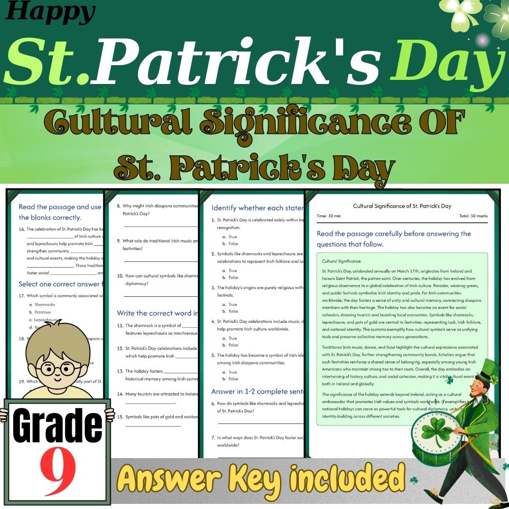 Grade 9 Seasonal Unit|St. Patrick's Day Historical Worksheets (PDF + Answer Key) — included worksheet 5