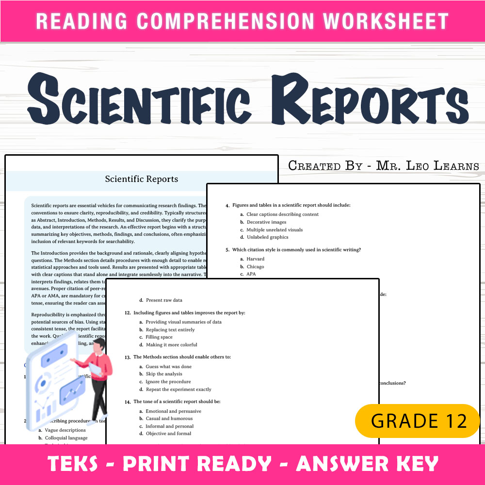 Grade 12 Science worksheet worksheet — Grade 12 Science – Scientific Reports Worksheet for Mastery — page 1