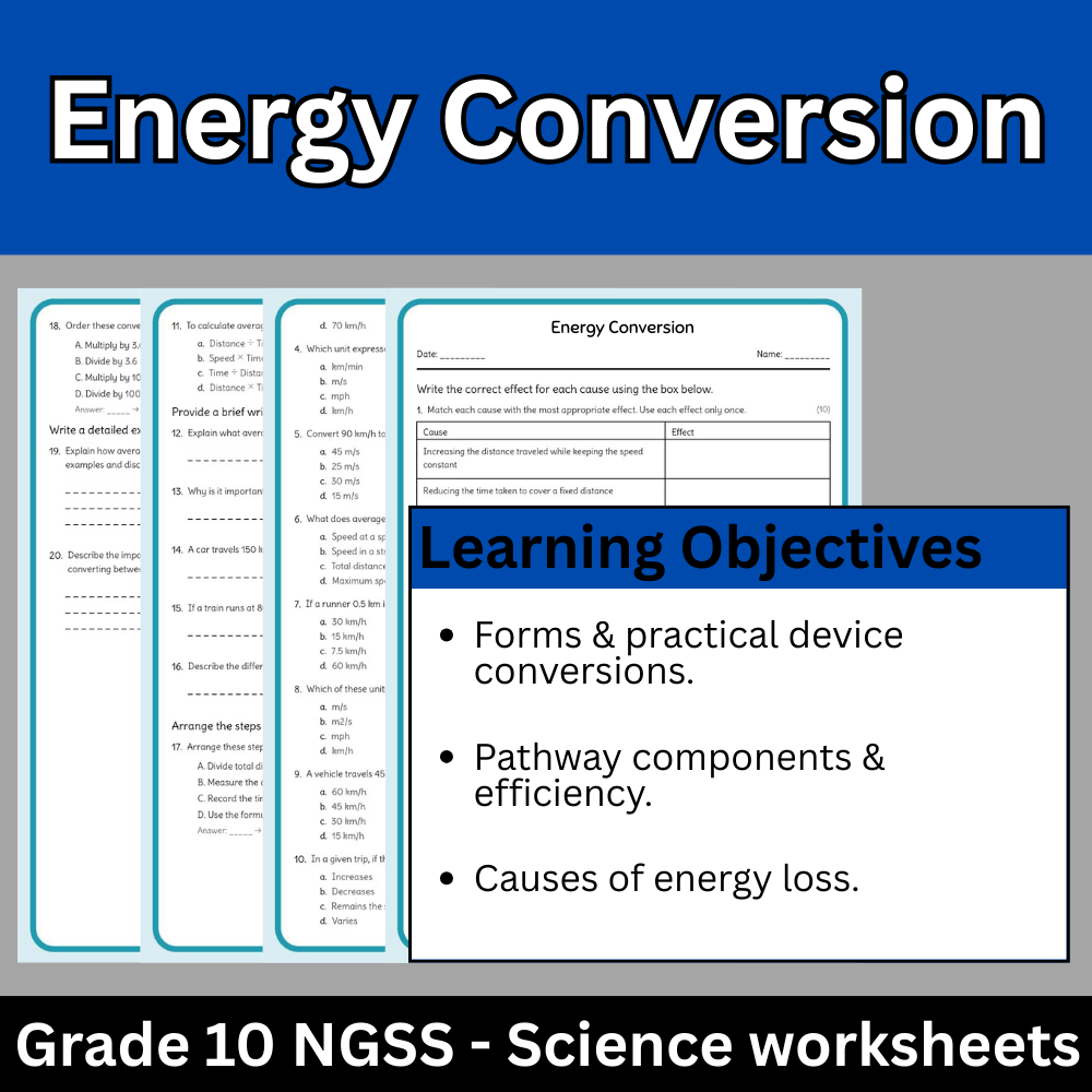 Grade 10 Science | Energy Conversion Worksheet (Answer Key) – NGSS Focused