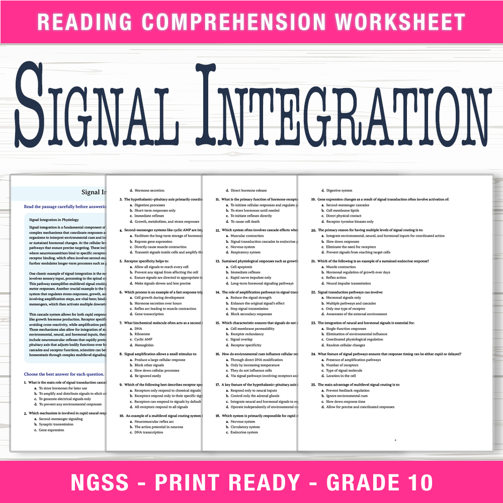 Grade 10 Science worksheet worksheet — Grade 10 Science | Signal Integration Worksheet (PDF + Answer Key) — page 1