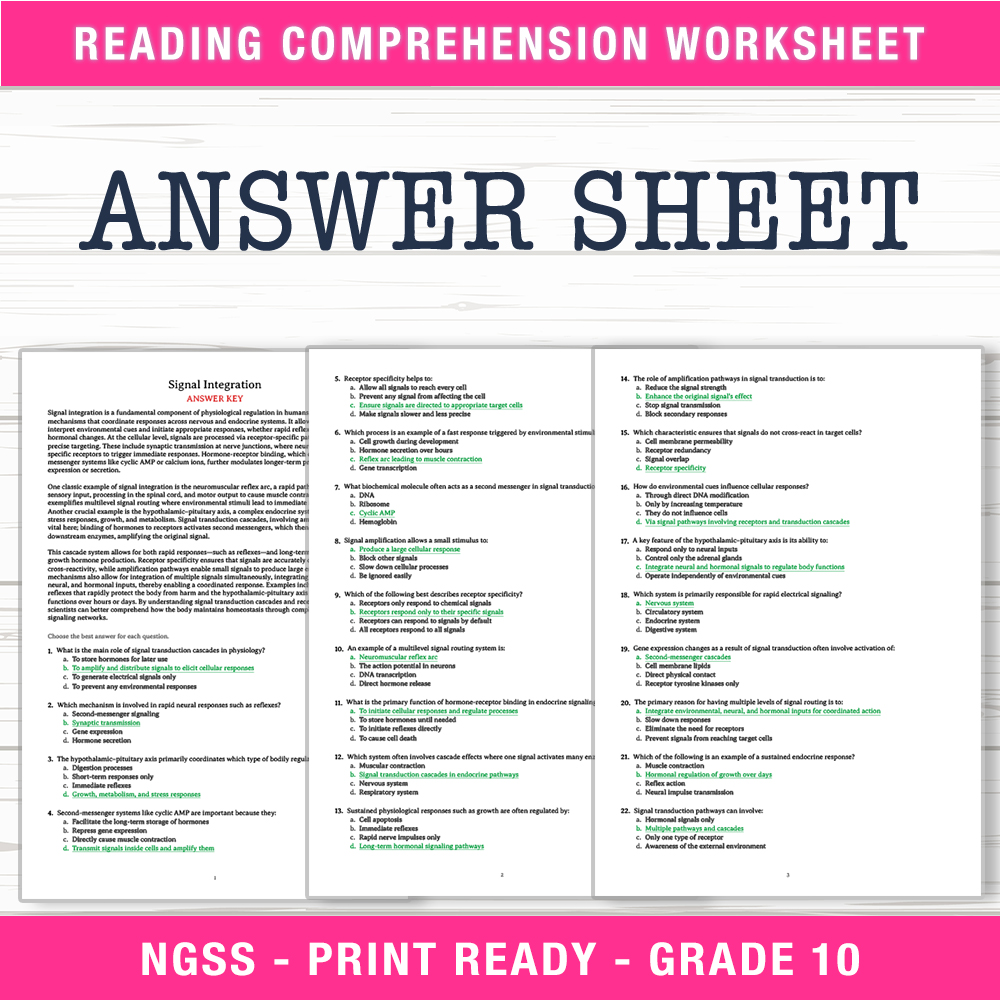 Grade 10 Science worksheet worksheet — Grade 10 Science | Signal Integration Worksheet (PDF + Answer Key) — page 2