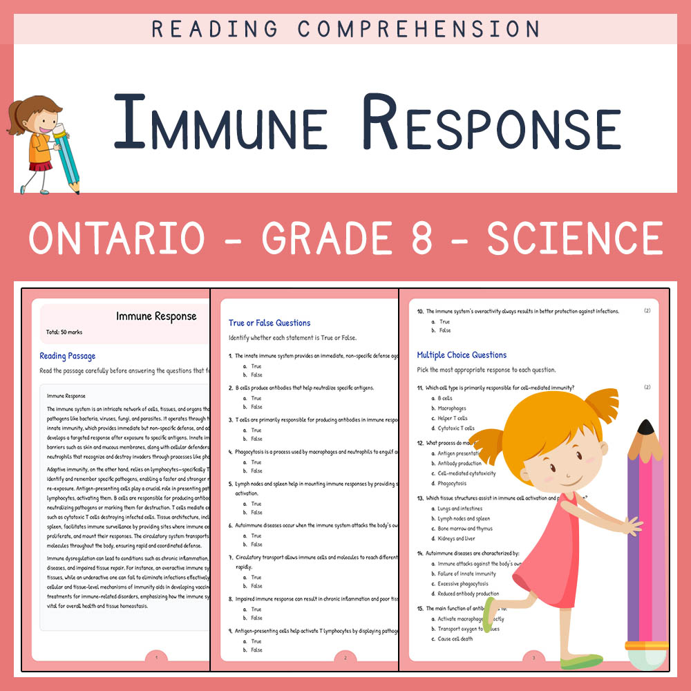 Grade 8 Science worksheet elena worksheet — Grade 8 Science Assessment | Immune Response Worksheet Elena | Ontario — page 1