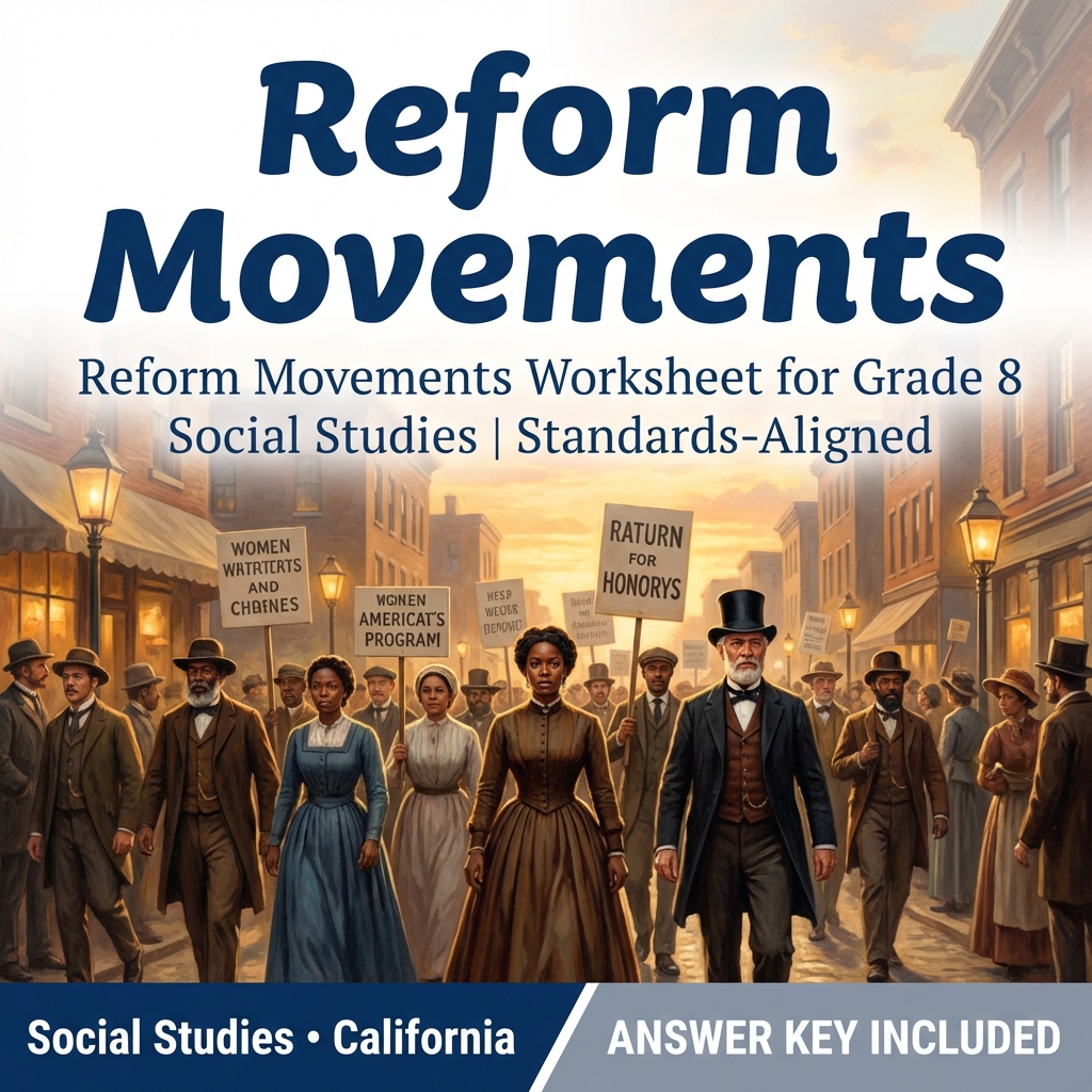 Reform Movements Worksheet for Grade 8 Social Studies | Standards-Aligned