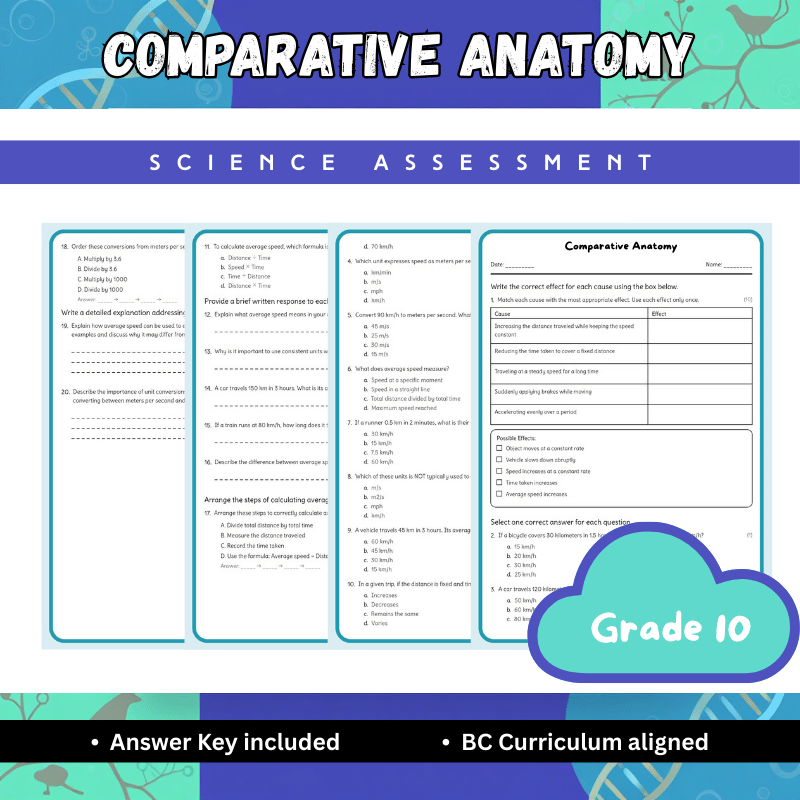 Grade 10 Science | Comparative Anatomy Learning  (Answer Key) | BC Standards