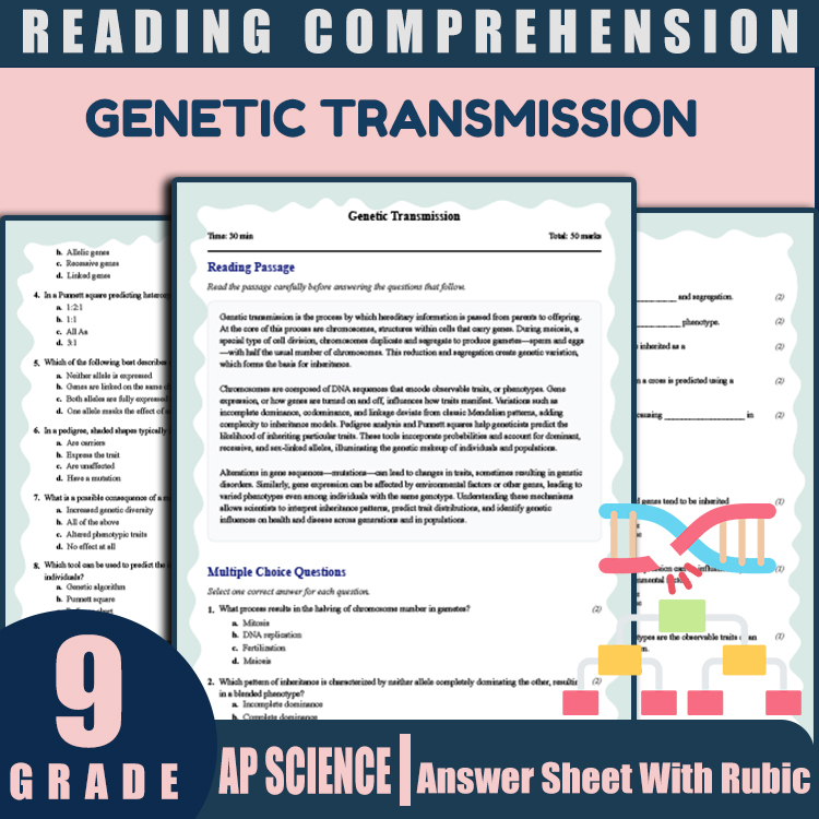 Grade 9 Science reading worksheets worksheet — Grade 9 Science | Genetic Transmission Reading Worksheet (PDF + Rubric) — p…