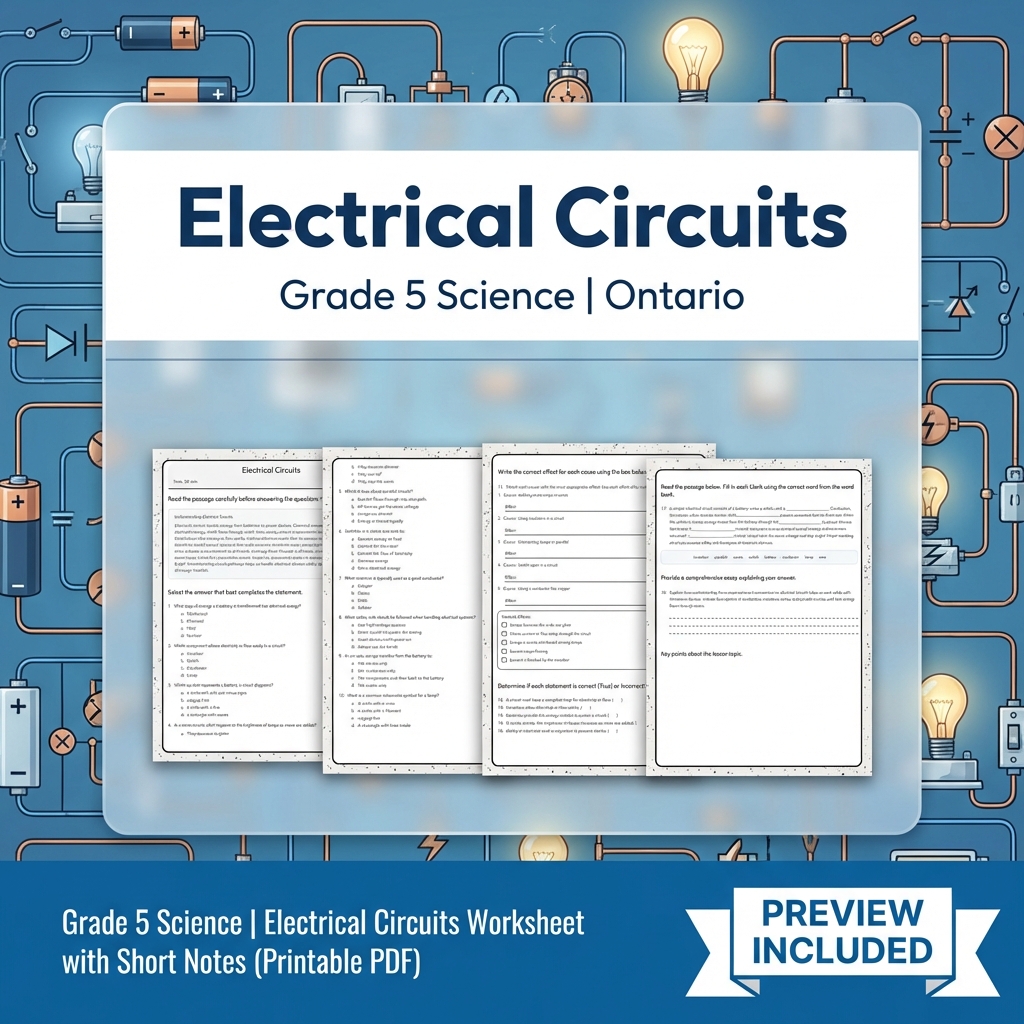 Grade 5 Science Lesson Group | Energy, Circuits, Sustainability & More — included worksheet 10