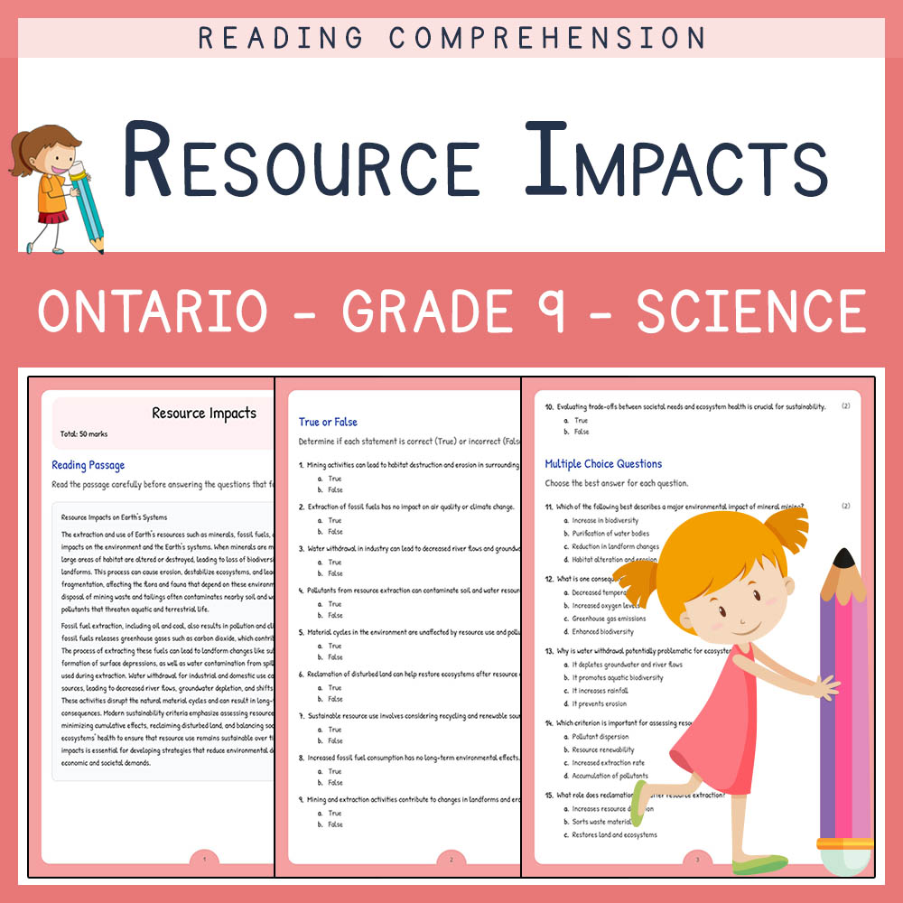 Grade 9 Science worksheet elena worksheet — Grade 9 Science  | Resource Impacts Worksheet Elena | Ontario Standards — page 1