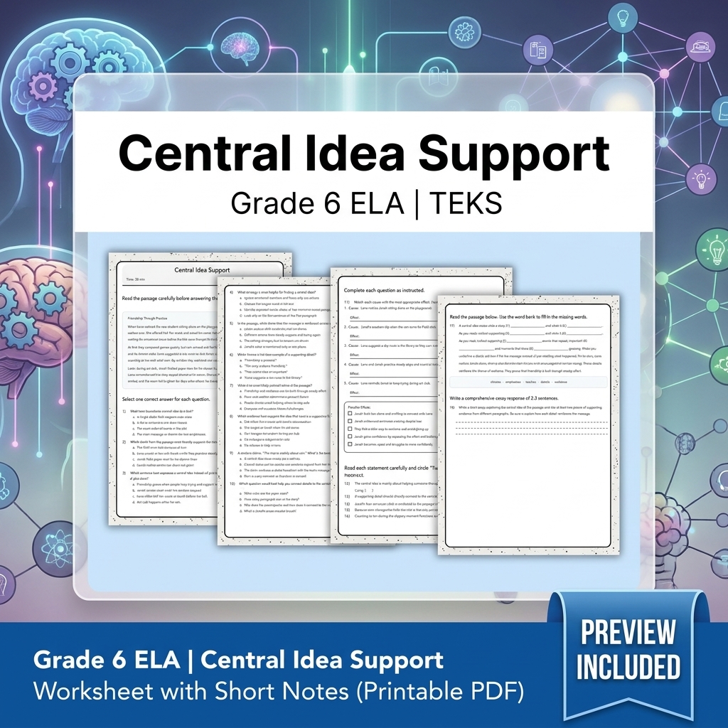Grade 6 Evidence-Based Text Analysis ELA Full-Year Bundle (TEKS) Worksheets — included worksheet 25