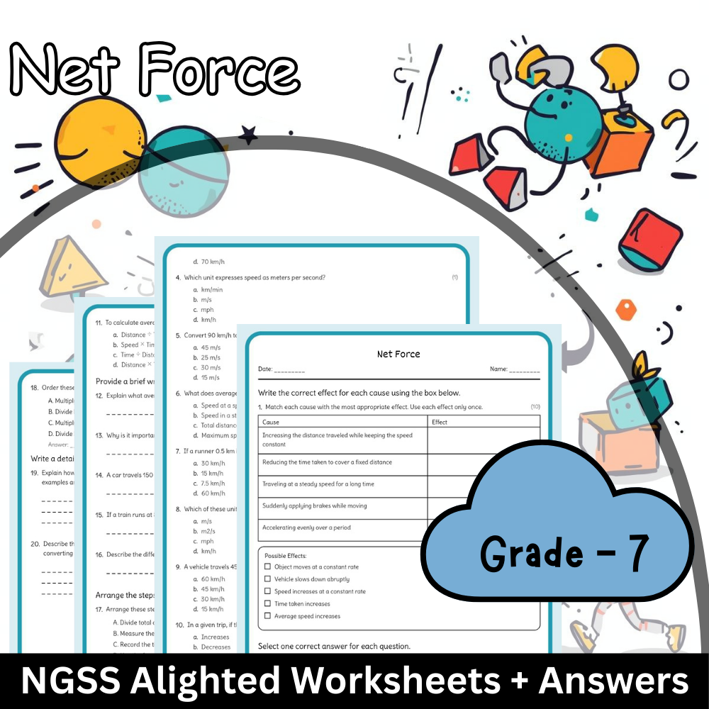 7th Grade Science | Net Force Worksheet (Worksheet + Answer Key) – NGSS Aligned