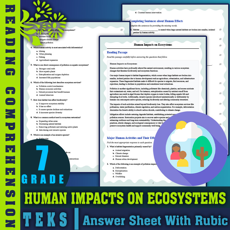 Grade 7 Science reading worksheets worksheet — Grade 7 Science | Human Impacts on Ecosystems Reading Worksheet + Answer Ke…
