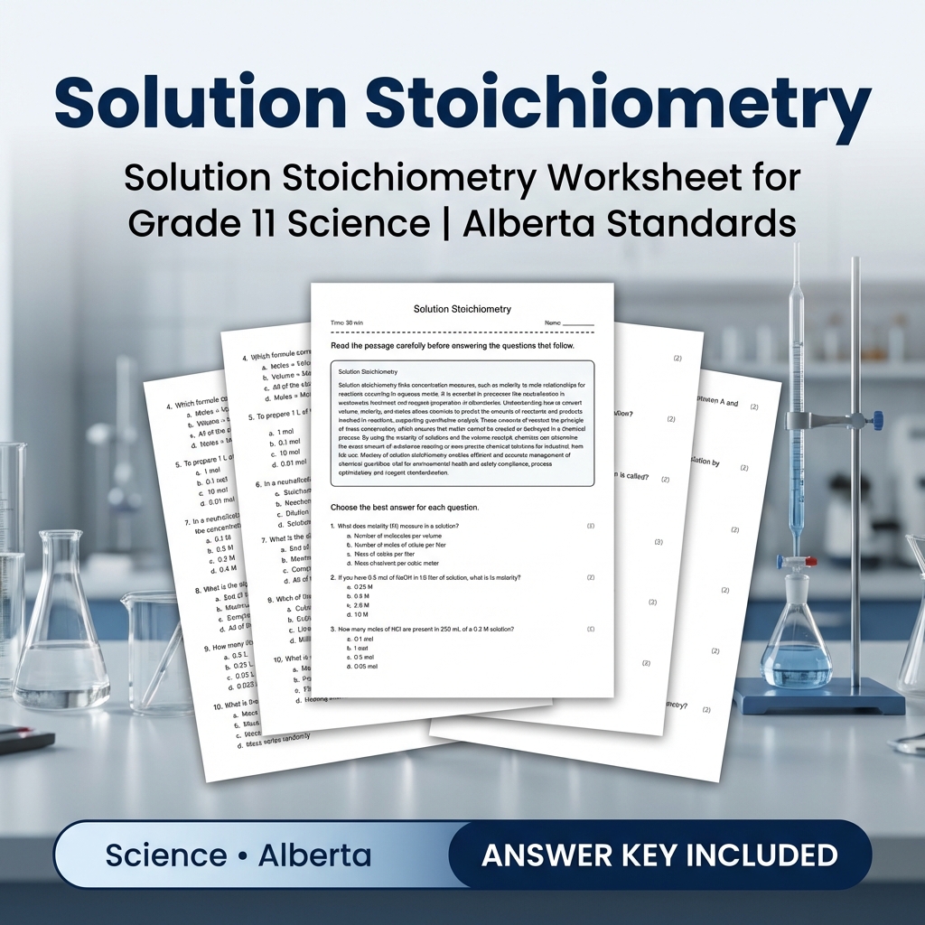 Solution Stoichiometry Worksheet for Grade 11 Science | Alberta Standards