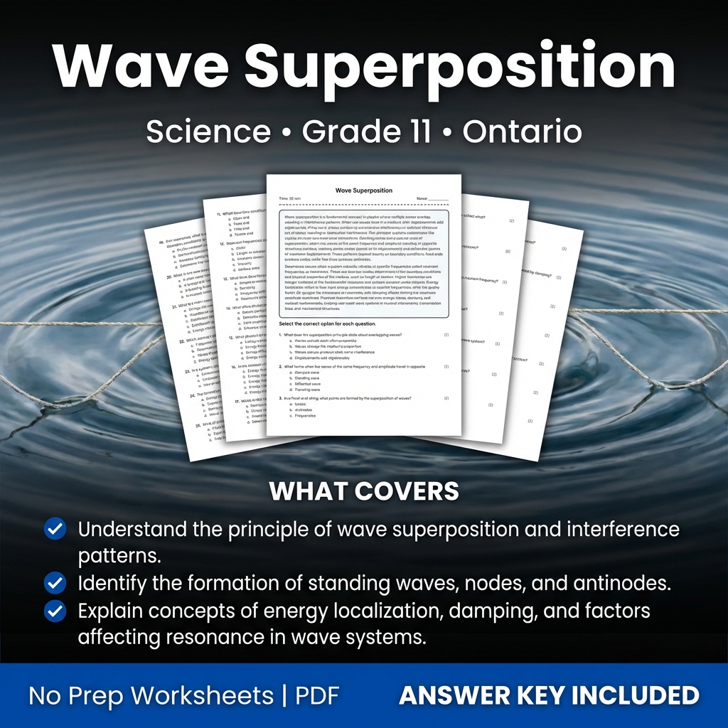 Wave Superposition Worksheet for Grade 11 Science – Ontario Standards
