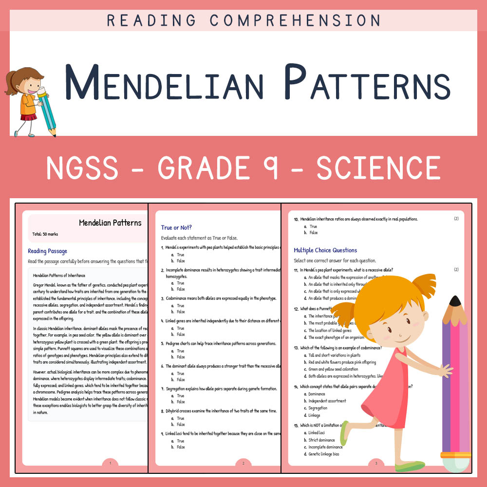 Grade 9 Science worksheet worksheet — Grade 9 Science | Mendelian Patterns Worksheet with Answer Key (PDF) — page 1