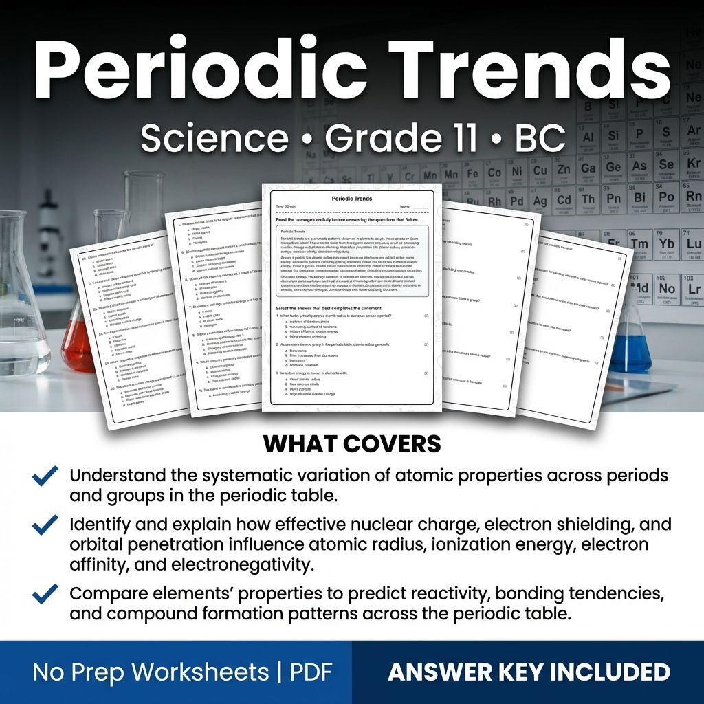 11th Grade Science | Periodic Trends Worksheet & Answer Key (Printable PDF)