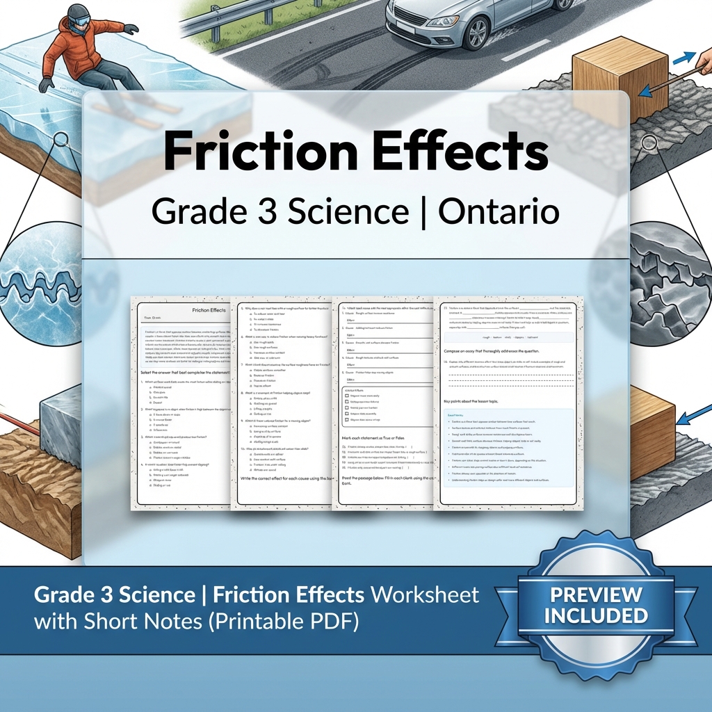 Grade 3 Science Lesson Group | Ontario Forces and Motion Worksheets Bundle — included worksheet 7