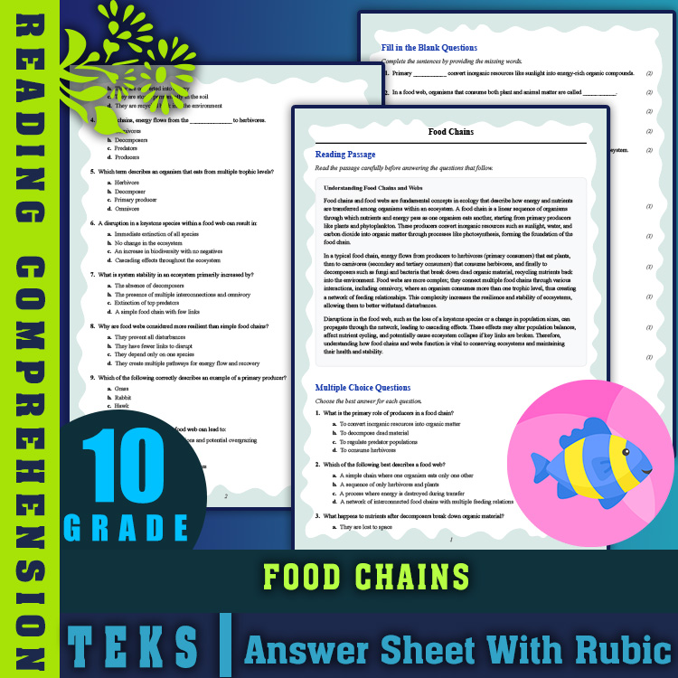 Grade 10 Science reading worksheets worksheet — 10th Grade Science | Food Chains Reading Worksheet (PDF + Answer Key) — pa…