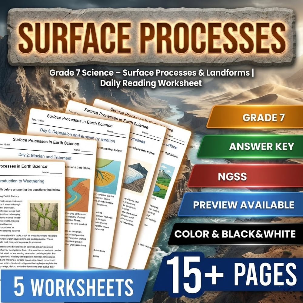 Water Cycle & Landforms Grade 7 Science Daily Reading Worksheets Bundle | NGSS — included worksheet 6