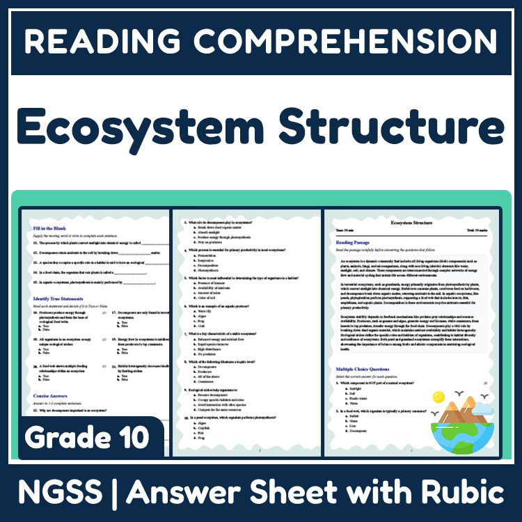 Grade 10 Science reading worksheets worksheet — 10th Grade Science | Ecosystem Structure Reading Worksheet (PDF + Rubric)…