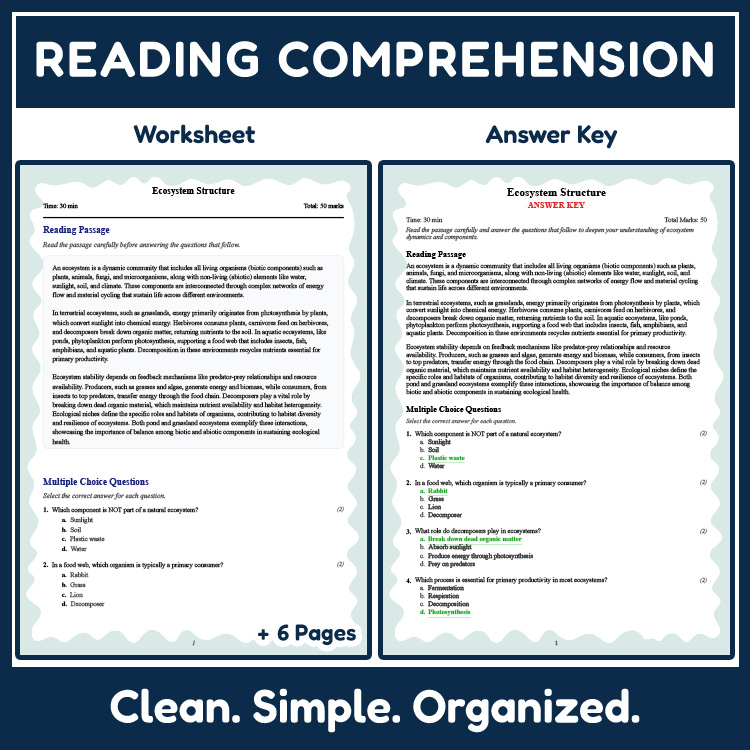 Grade 10 Science reading worksheets worksheet — 10th Grade Science | Ecosystem Structure Reading Worksheet (PDF + Rubric)…