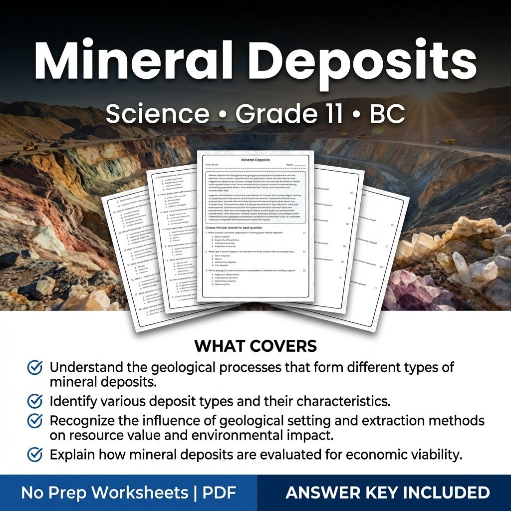 Grade 11 Science | Mineral Deposits Worksheet & Answer Key for Classroom Use