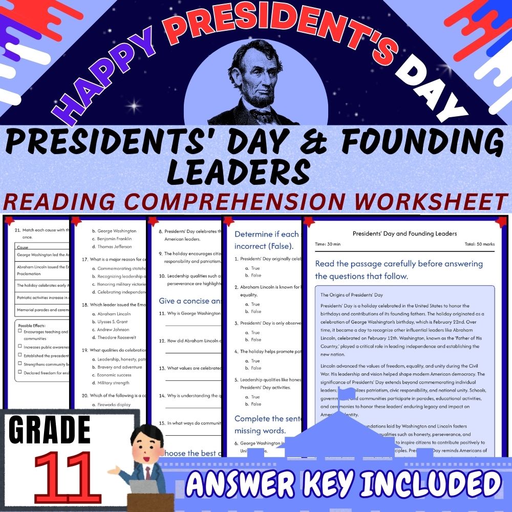 Grade 11| Presidents Day & Leadership Unit Worksheet Pack (Answer Key Included) — included worksheet 5