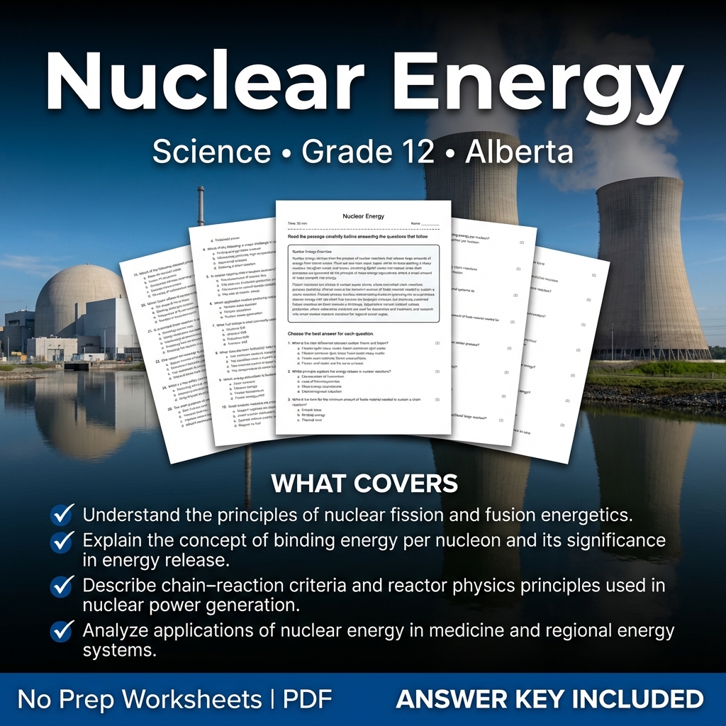 Grade 12 Science Worksheet on Nuclear Energy | Alberta Standards Practice