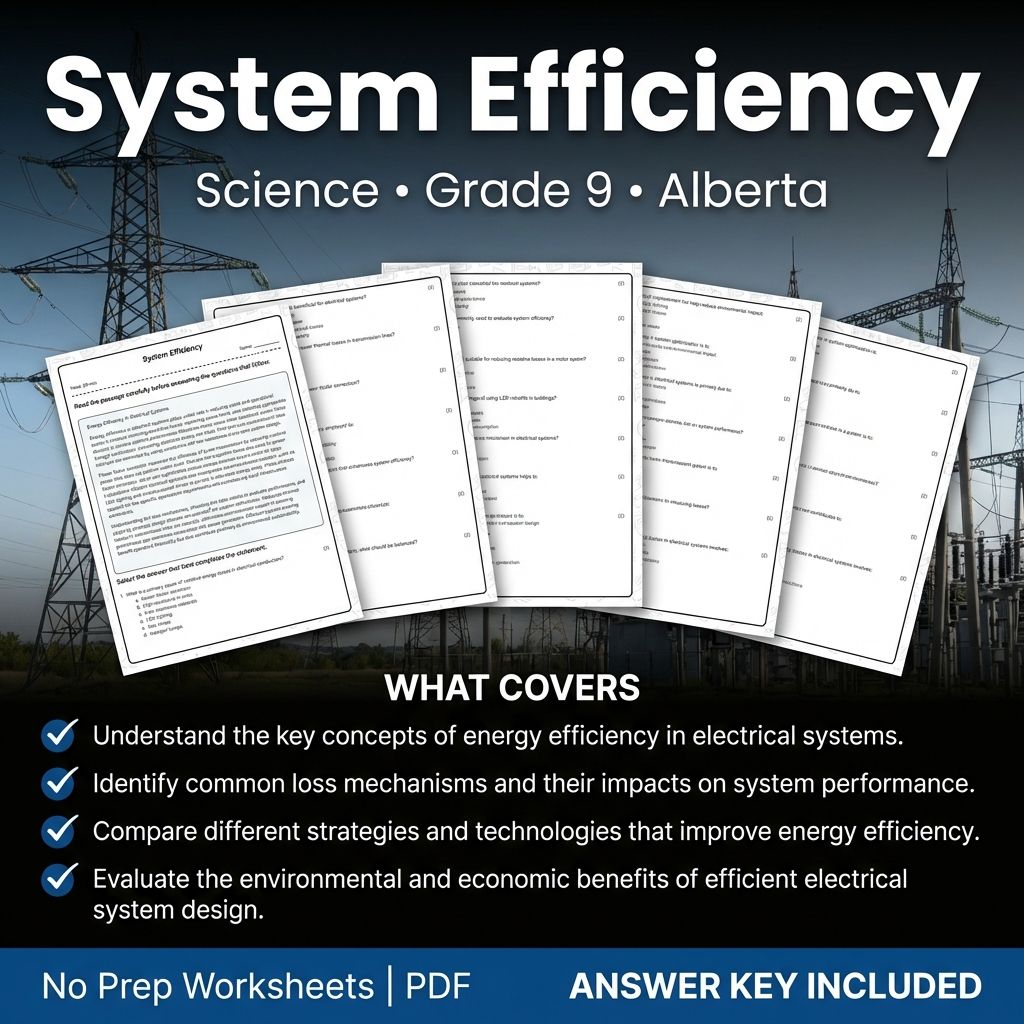 Grade 9 Science Worksheet on System Efficiency | Alberta Standards