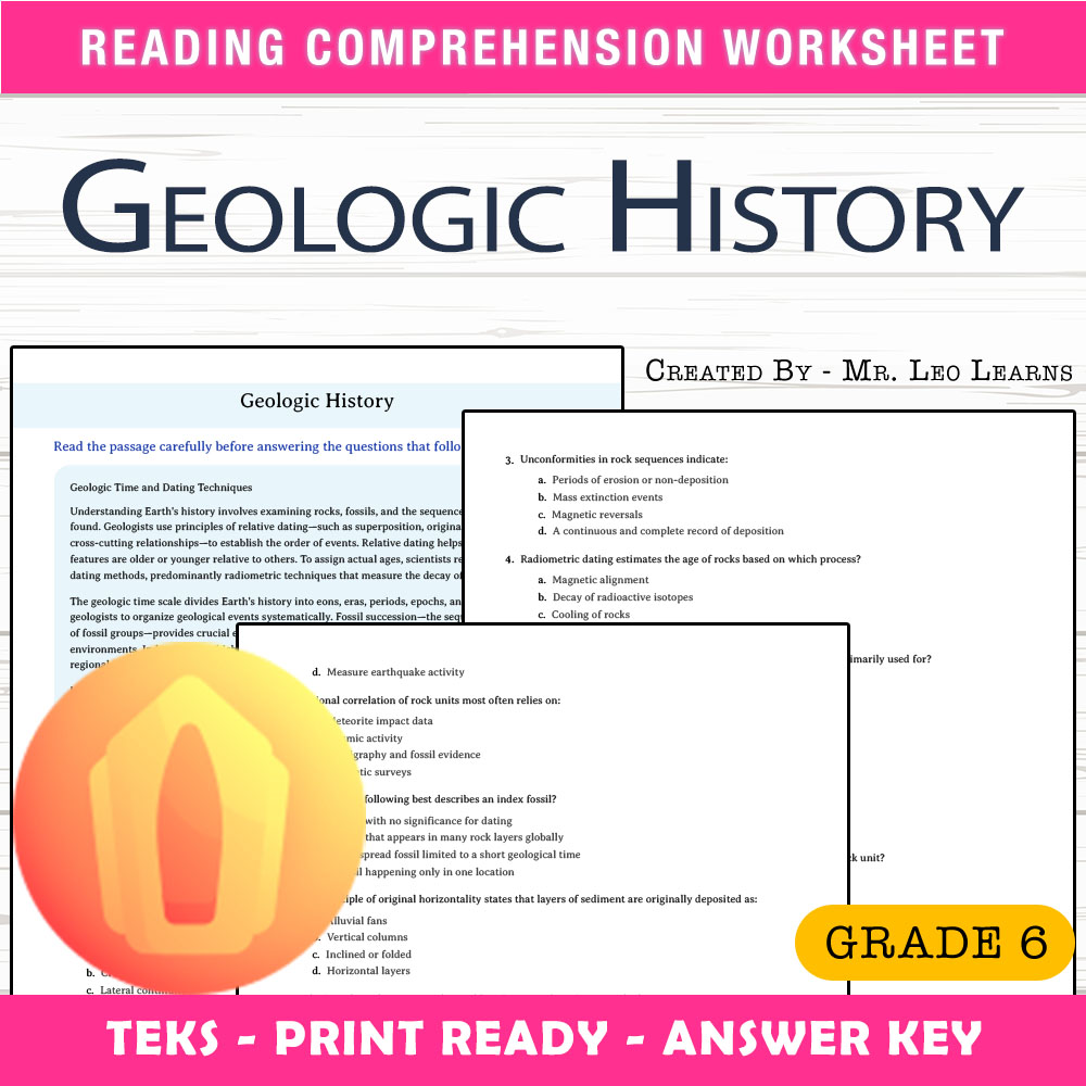 Grade 6 Science worksheet worksheet — Grade 6 Science — Geologic History Worksheet for Mastery — page 1