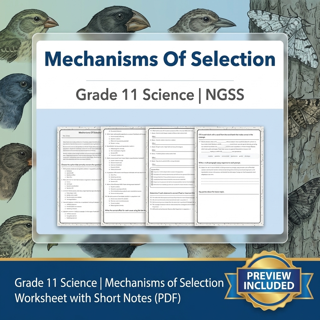 Grade 11 Science NGSS Worksheet Bundle – Ecosystem, Genetics & Physics Topics — included worksheet 47