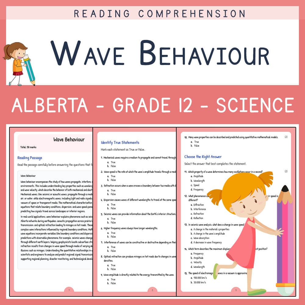 Grade 12 Science worksheet elena worksheet — Grade 12 Science | Wave Behaviour Worksheet | Alberta Standards — page 1