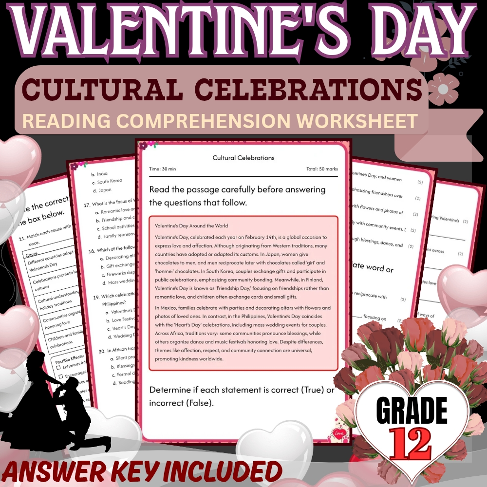 Grade 12 Holiday Unit | Valentine’s Day Worksheet Collection (PDF + Answer Key) — included worksheet 5