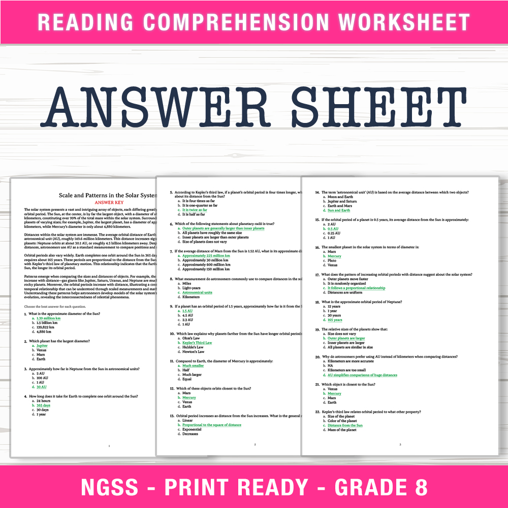 Grade 8 Science worksheet worksheet — Grade 8 Science | Scale and Patterns in the Solar System Worksheet (PDF) — page 2