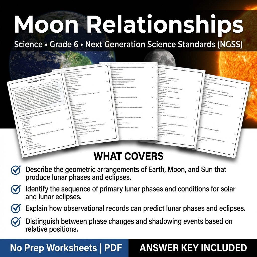 6th Grade Science | Moon Relationships Worksheet & Answer Key (Printable PDF)
