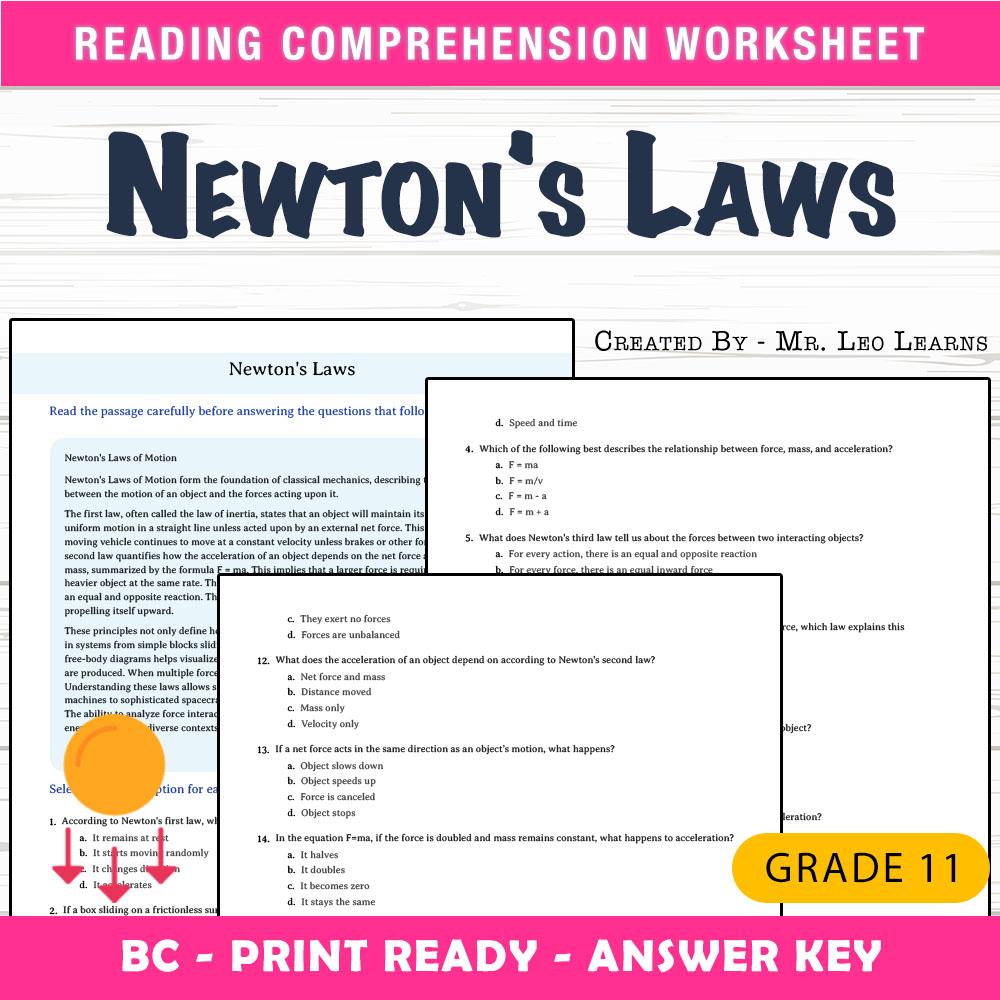 Grade 11 Science worksheet mcq paper worksheet — Grade 11 Science — Worksheet MCQ Paper for Mastering Newton's Laws — page 1