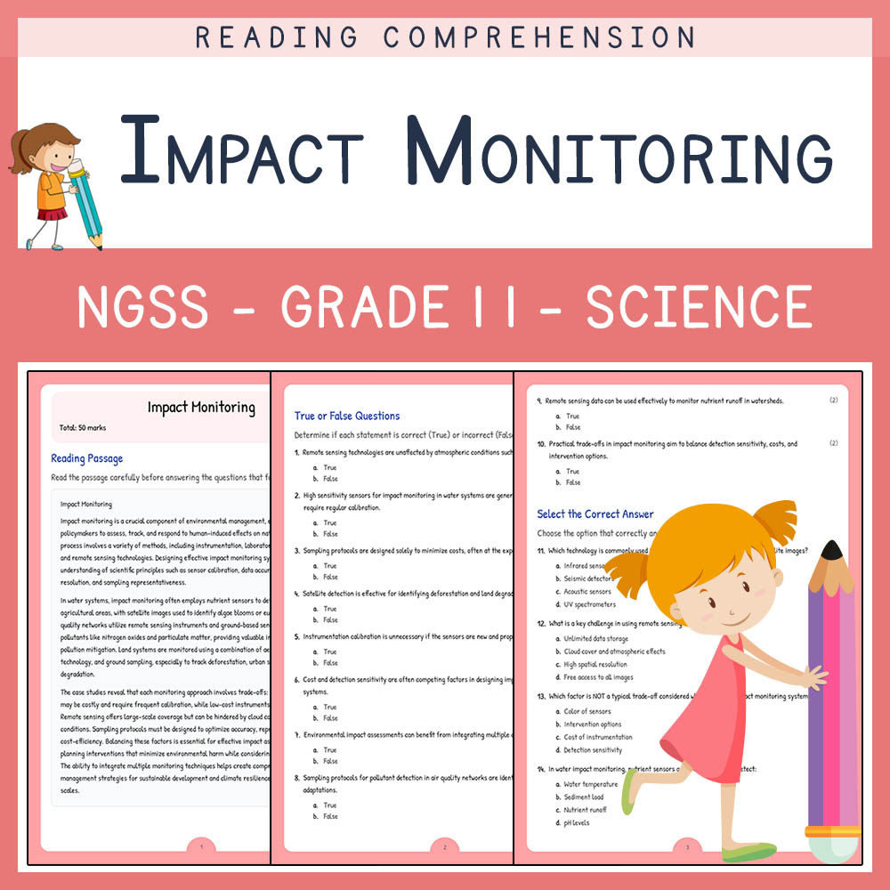 Grade 11 Science worksheet worksheet — Grade 11 Science | Impact Monitoring Worksheet & Answer Key (NGSS Aligned) — page 1