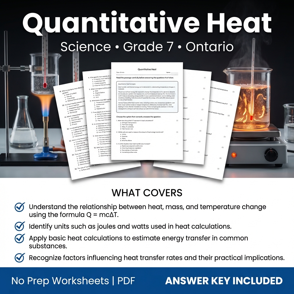 Grade 7 Science Worksheet on Quantitative Heat | Ontario Standards