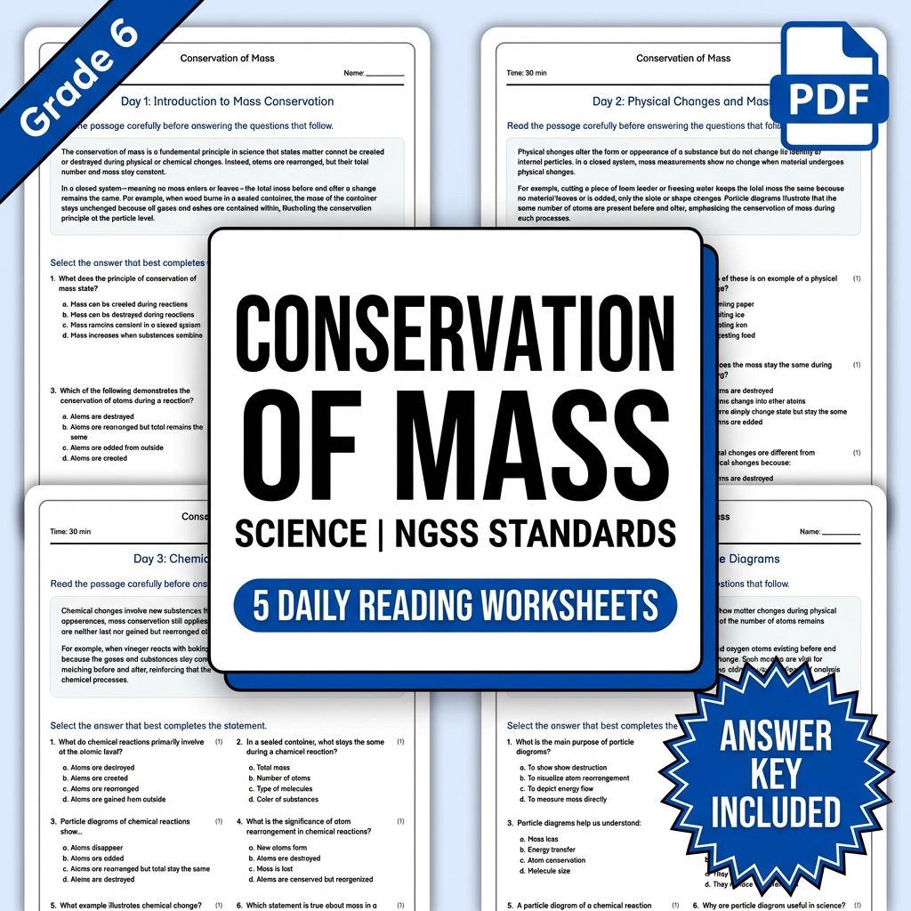 6th Grade Science|Conservation of Mass Daily Reading Worksheet (PDF+ Answer Key)
