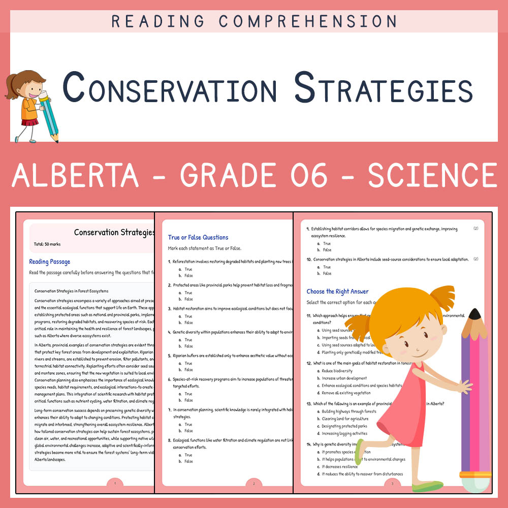 Grade 6 Science worksheet elena worksheet — Grade 6 Science Assessment | Conservation Strategies Worksheet | Alberta — page 1
