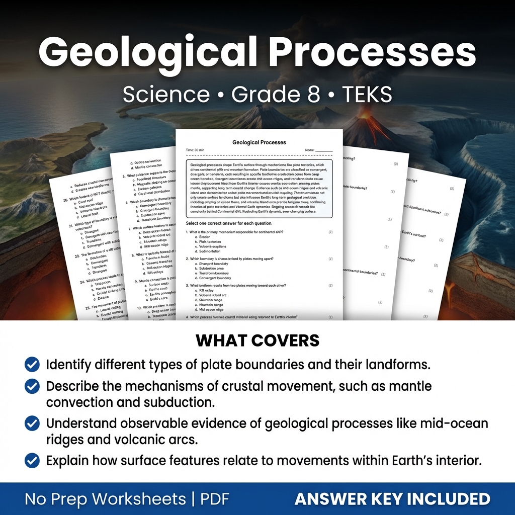Geological Processes Worksheet for Grade 8 Science | TEKS Aligned
