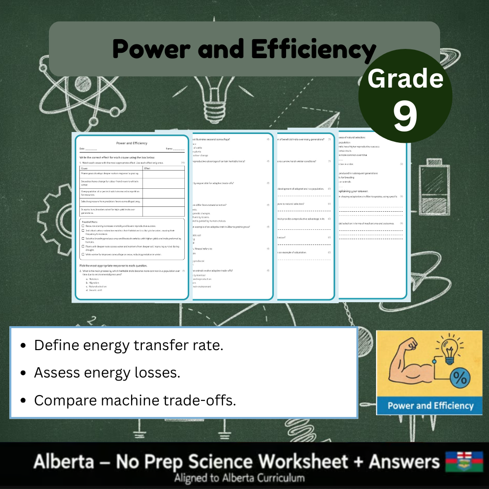 Grade 9 Science science 1 worksheet — Grade 9 Science – Power and Efficiency Worksheet (PDF) | Alberta Standards — page 2