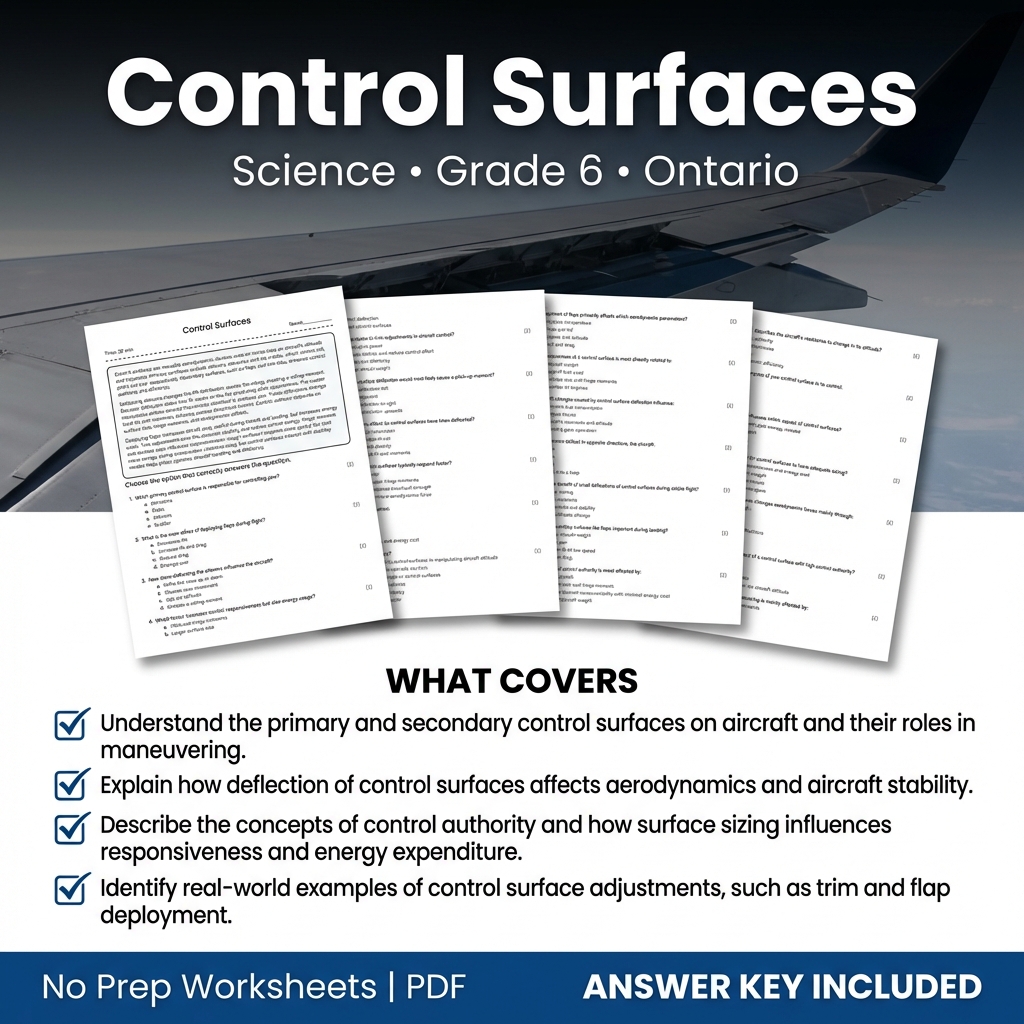 Control Surfaces Science Worksheet Grade 6 | Ontario Standards