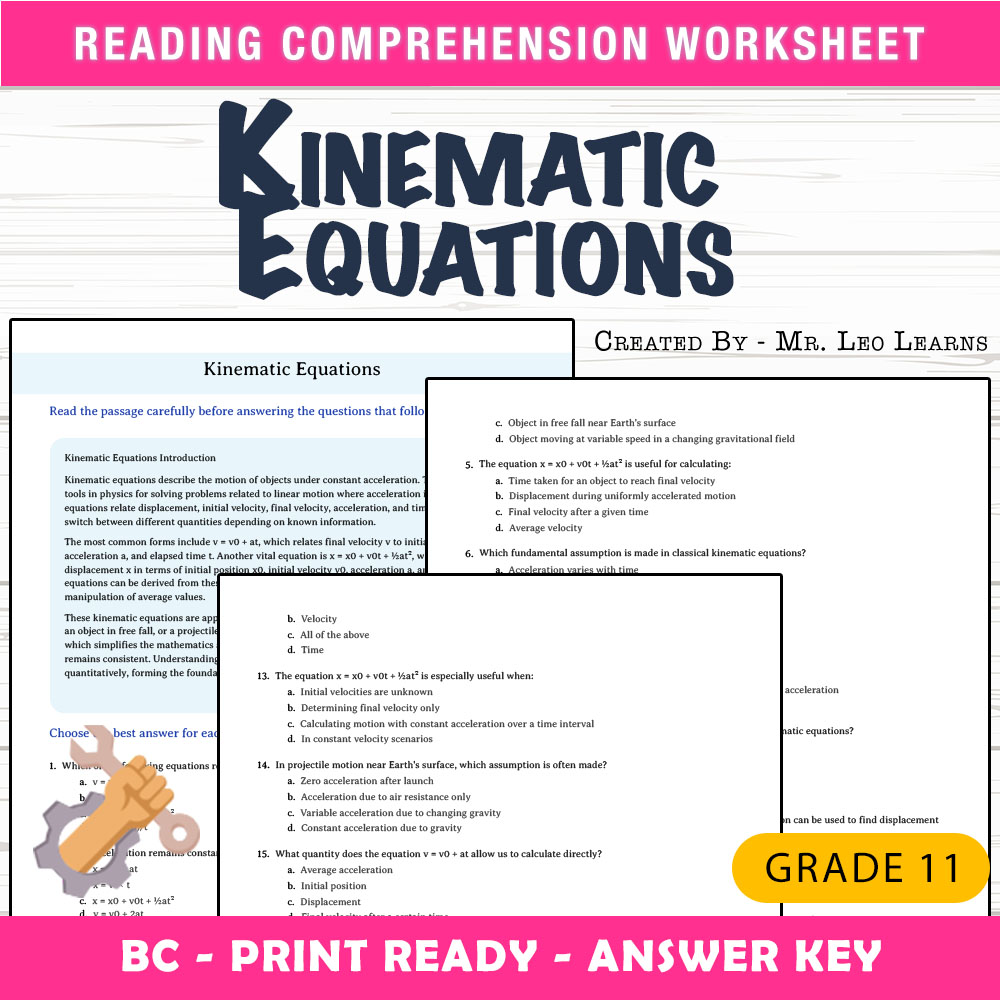 Grade 11 Science worksheet mcq paper worksheet — Grade 11 Science — Worksheet MCQ Paper for Mastering Kinematic Equations…