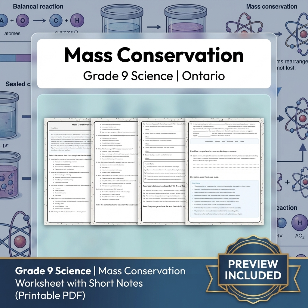 Grade 9 Science Lesson Group Bundle | Ontario Curriculum Worksheets — included worksheet 14