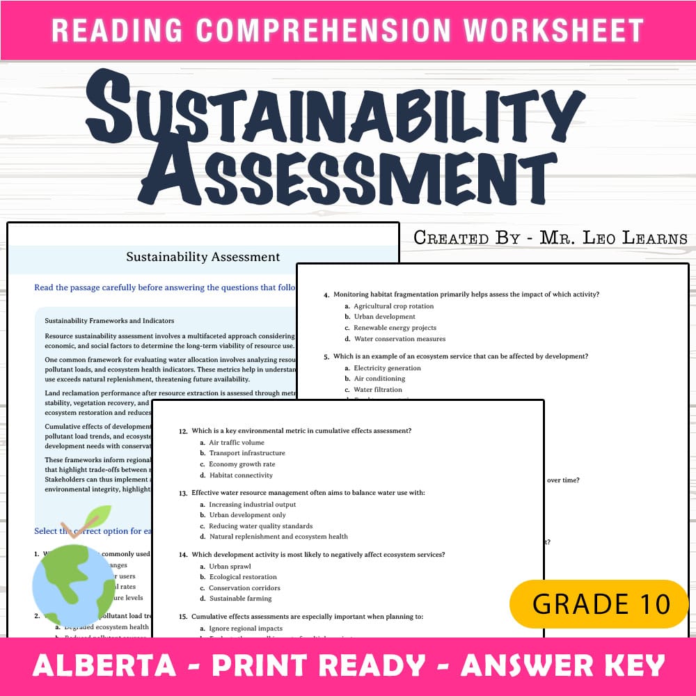 Grade 10 Science worksheet mcq paper worksheet — Grade 10 Science — Sustainability Assessment Worksheet MCQ Paper — page 1