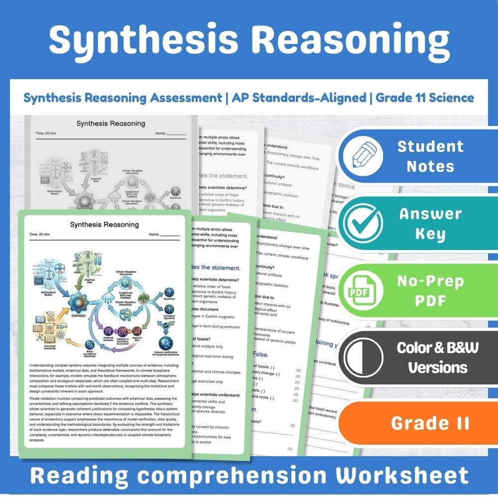 Grade 11 Science assessment worksheet — Synthesis Reasoning Assessment | AP Standards-Aligned | Grade 11 Science — page 1
