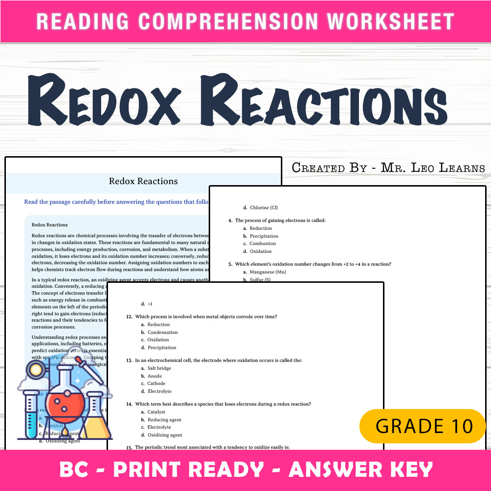 Grade 10 Science worksheet mcq paper worksheet — Grade 10 Science — Worksheet MCQ Paper for Mastering Redox Reactions — pa…