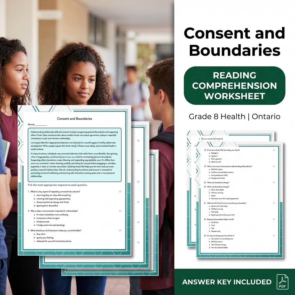 Grade 8 Health Lesson Group Bundle | Ontario Framework Worksheets — included worksheet 5